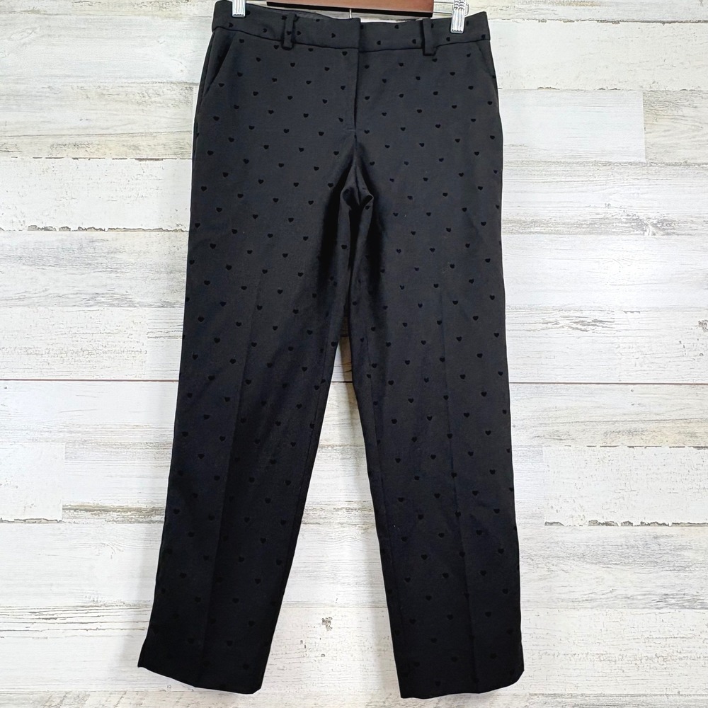 Talbots Women's Black Velvet Heart Print Hampshire Ankle Pants Size 4P‎